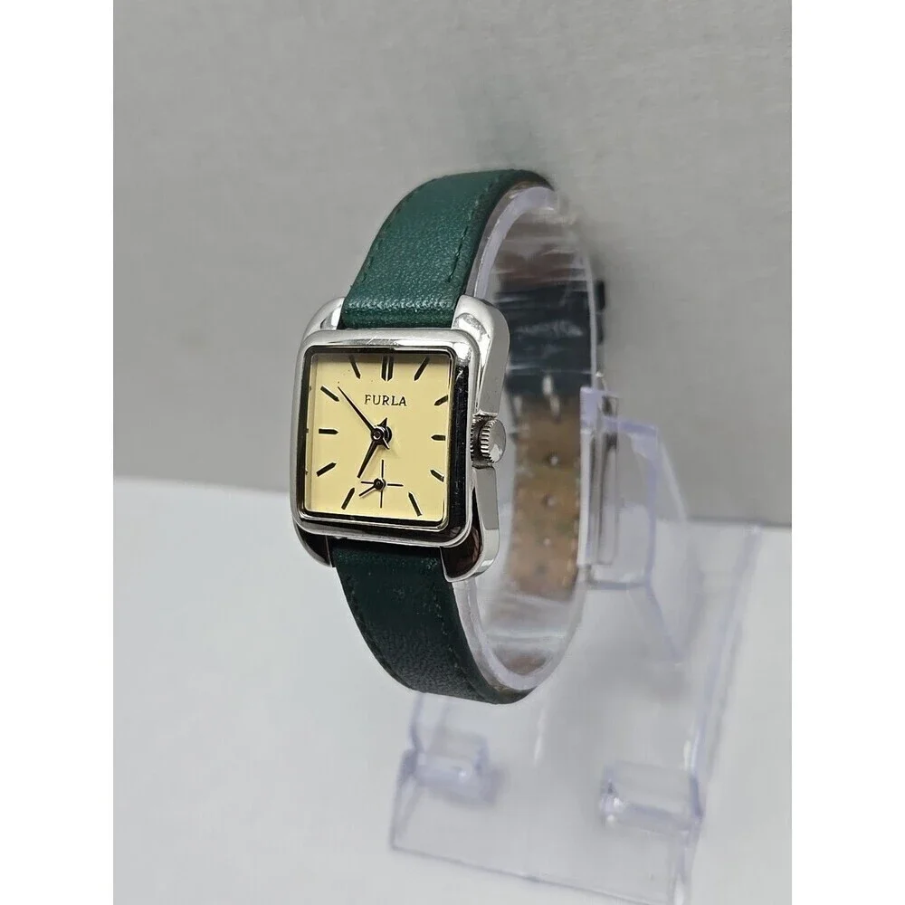 Furla Steel Collection Country Chic Square Watch Small Seconds Green New Battery
